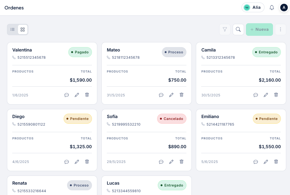 Catálogo, pedidos y cobros